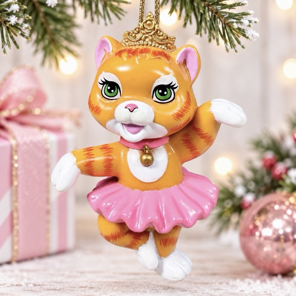 Barbie 12 Dancing Princesses Twyla Cat Ballerina Ornament 2006 Mattel Pink Tutu